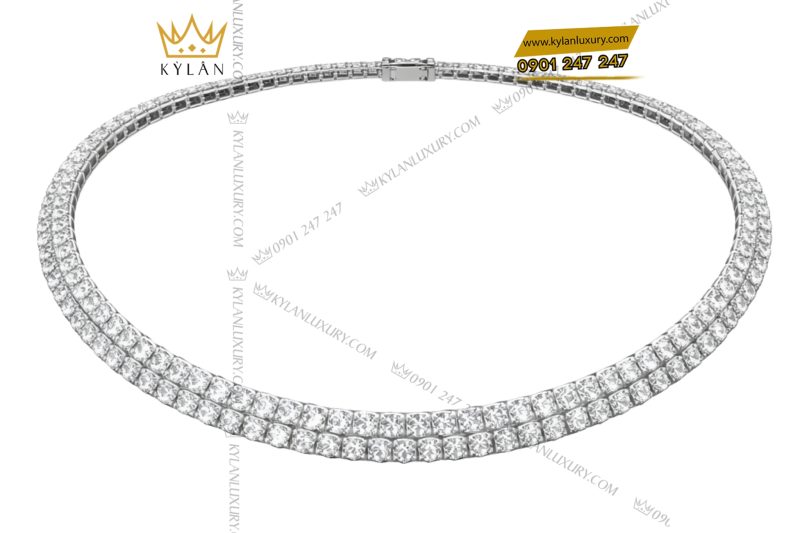 Dây chuyền Tennis vàng trắng Au750 đính kim cương 