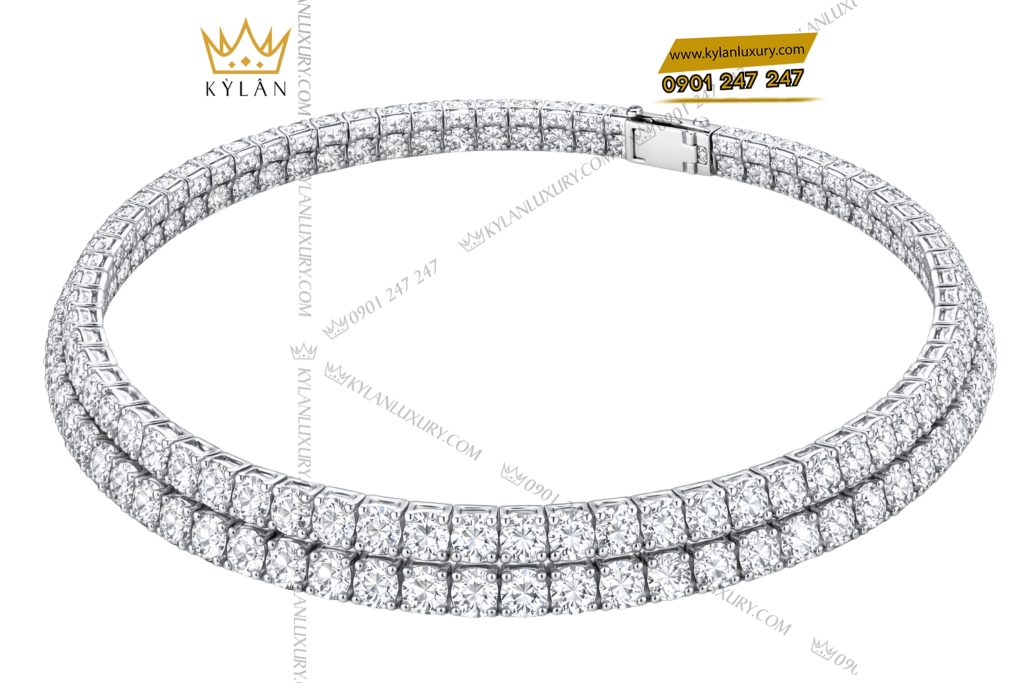 Dây chuyền Tennis vàng trắng Au750 đính kim cương 