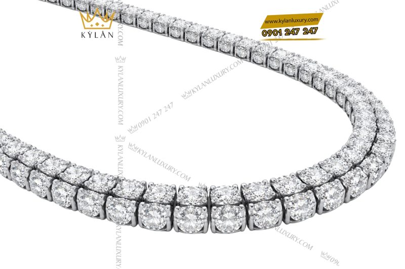 Dây chuyền Tennis vàng trắng Au750 đính kim cương 