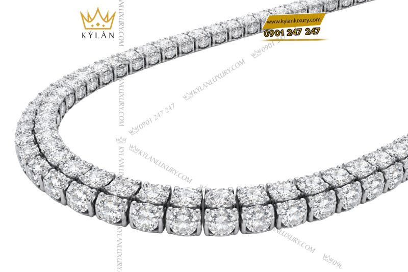 Dây chuyền Tennis vàng trắng Au750 đính kim cương 