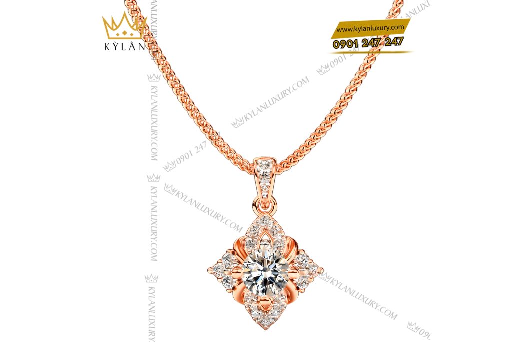 Dây chuyền vàng hồng Au750 đính kim cương 2 Dây chuyền vàng hồng Au750 đính kim cương