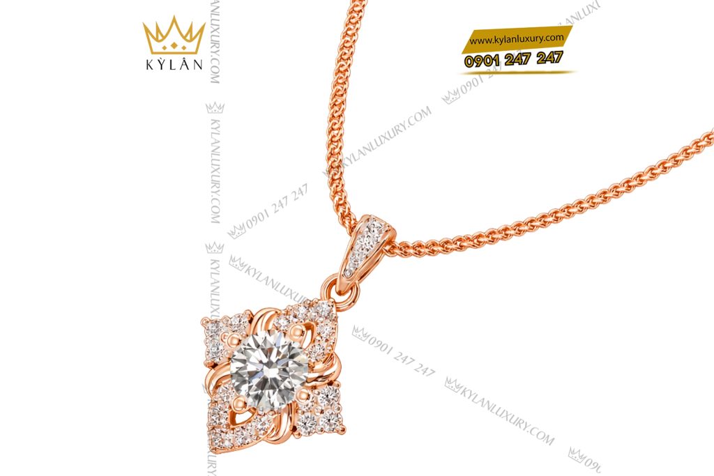 Dây chuyền vàng hồng Au750 đính kim cương 3 Dây chuyền vàng hồng Au750 đính kim cương