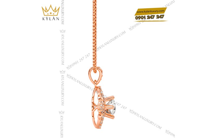 Dây chuyền vàng hồng Au750 đính kim cương