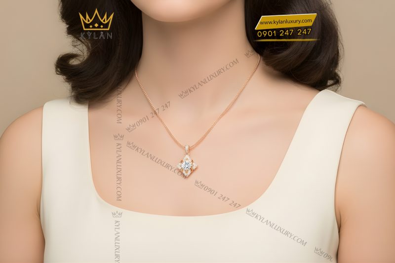 Dây chuyền vàng hồng Au750 đính kim cương