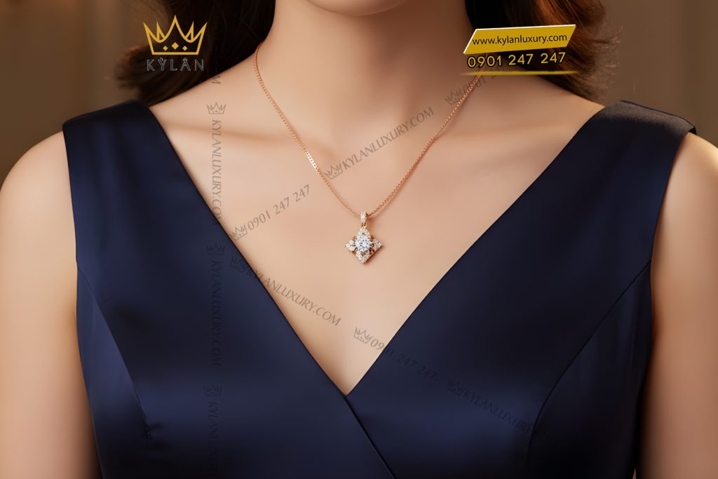 Dây chuyền vàng hồng Au750 đính kim cương 5 Dây chuyền vàng hồng Au750 đính kim cương