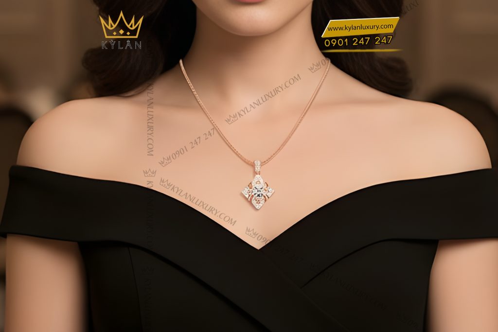 Dây chuyền vàng hồng Au750 đính kim cương 14 Kỳ Lân Luxury Day chuyen vang hong Au750 dinh kim cuong 9 Dây chuyền vàng hồng Au750 đính kim cương