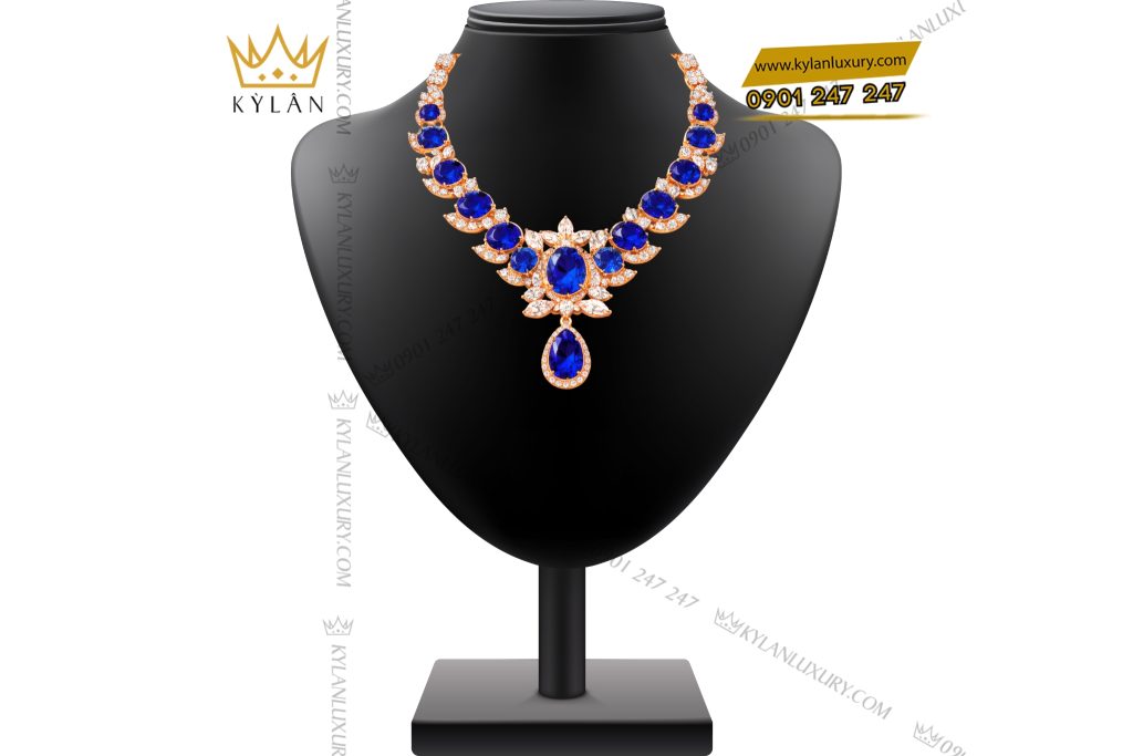 Kỳ Lân Luxury Day chuyen vang hong Au750 dinh kim cuong va da quy xanh 2 Dây chuyền vàng hồng Au750 đính kim cương và đá quý xanh