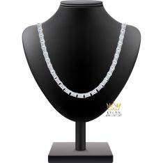 Dây chuyền vàng trắng Au750 đính full kim cương baguette