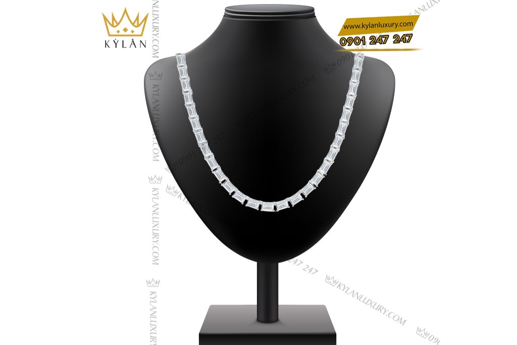 Kỳ Lân Luxury Day chuyen vang trang Au750 dinh full kim cuong baguette 2 Dây chuyền vàng trắng Au750 đính full kim cương baguette