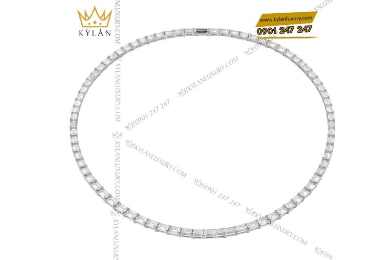 Dây chuyền vàng trắng Au750 đính full kim cương baguette