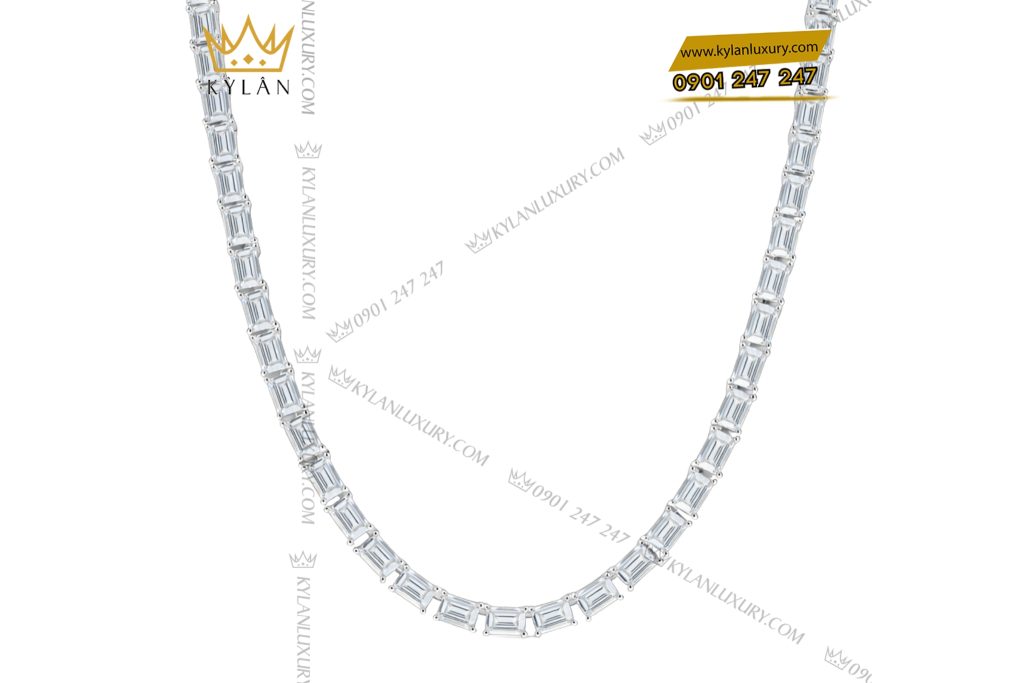 Dây chuyền vàng trắng Au750 đính full kim cương baguette