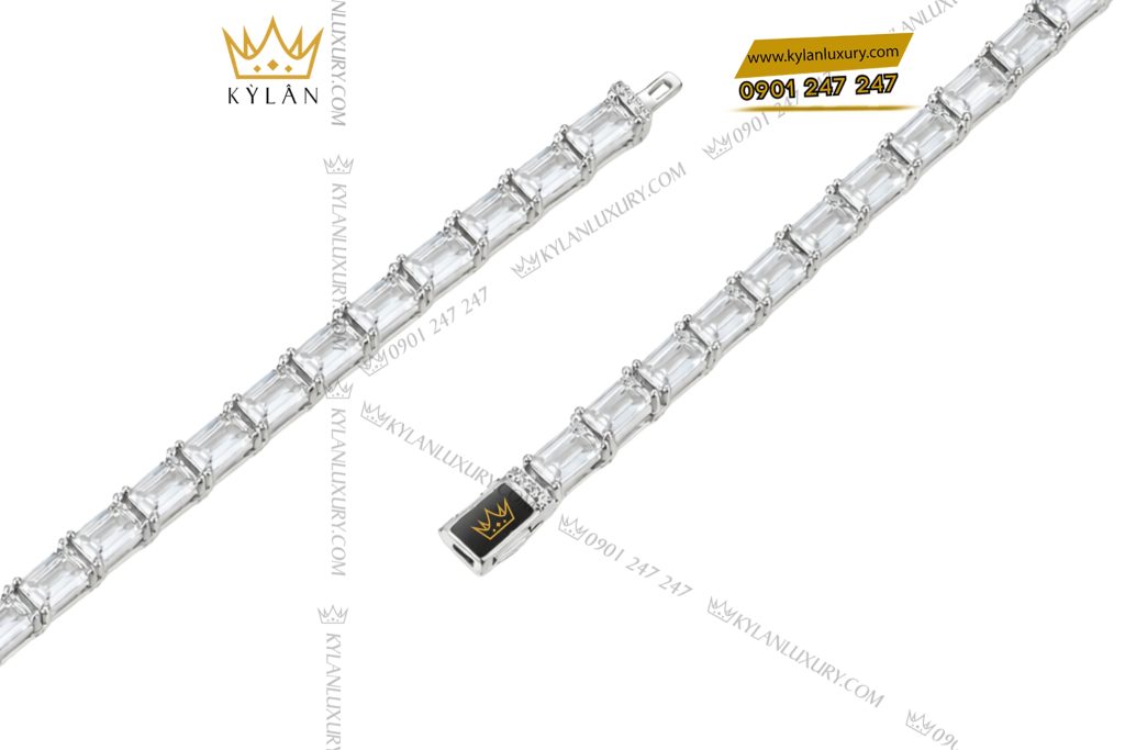 Dây chuyền vàng trắng Au750 đính full kim cương baguette