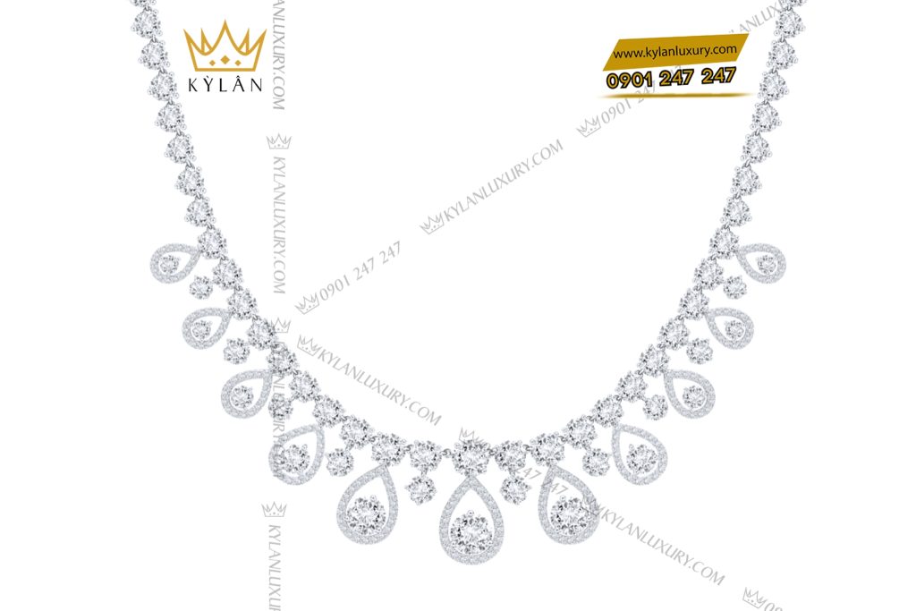 Dây chuyền vàng trắng Au750 đính kim cương