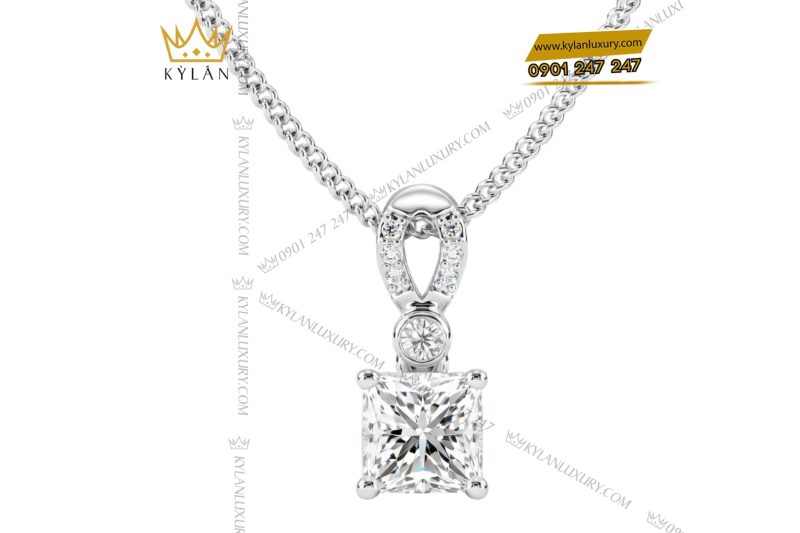 Dây chuyền vàng trắng Au750 đính kim cương
