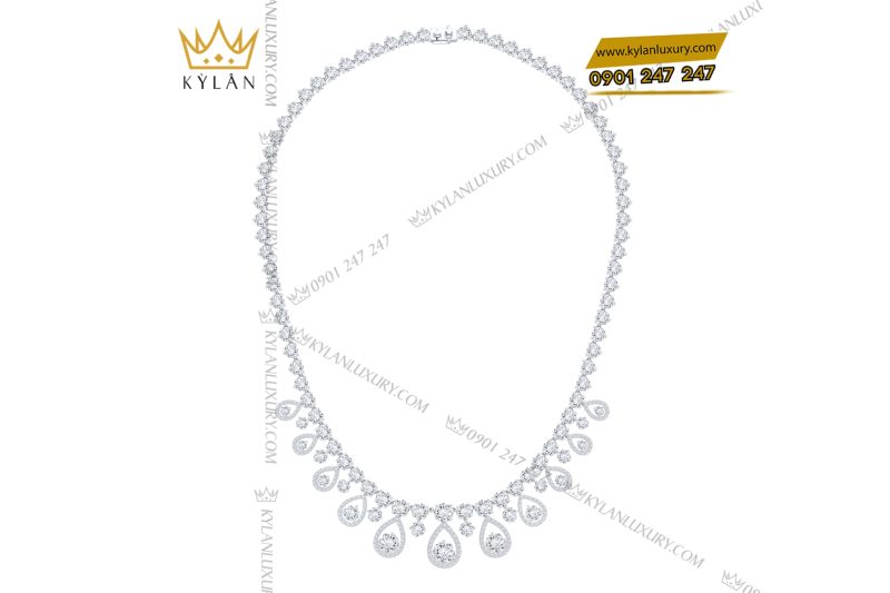 Dây chuyền vàng trắng Au750 đính kim cương