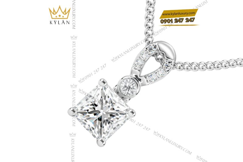 Dây chuyền vàng trắng Au750 đính kim cương