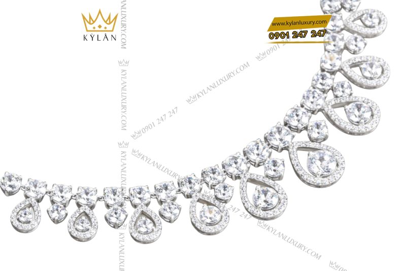 Dây chuyền vàng trắng Au750 đính kim cương