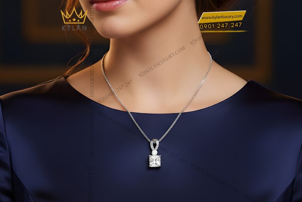 Dây chuyền vàng trắng Au750 đính kim cương 7 Dây chuyền vàng trắng Au750 đính kim cương