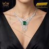 Dây chuyền vàng trắng Au750 đính kim cương và đá ngọc lục bảo