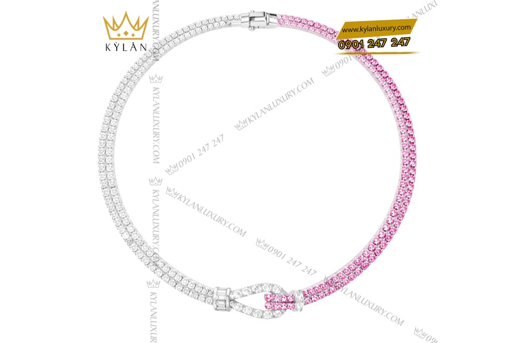Dây chuyền vàng trắng Au750 đính kim cương và đá quý hồng 2 Dây chuyền vàng trắng Au750 đính kim cương và đá quý hồng