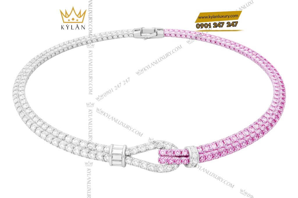 Dây chuyền vàng trắng Au750 đính kim cương và đá quý hồng 3 Dây chuyền vàng trắng Au750 đính kim cương và đá quý hồng