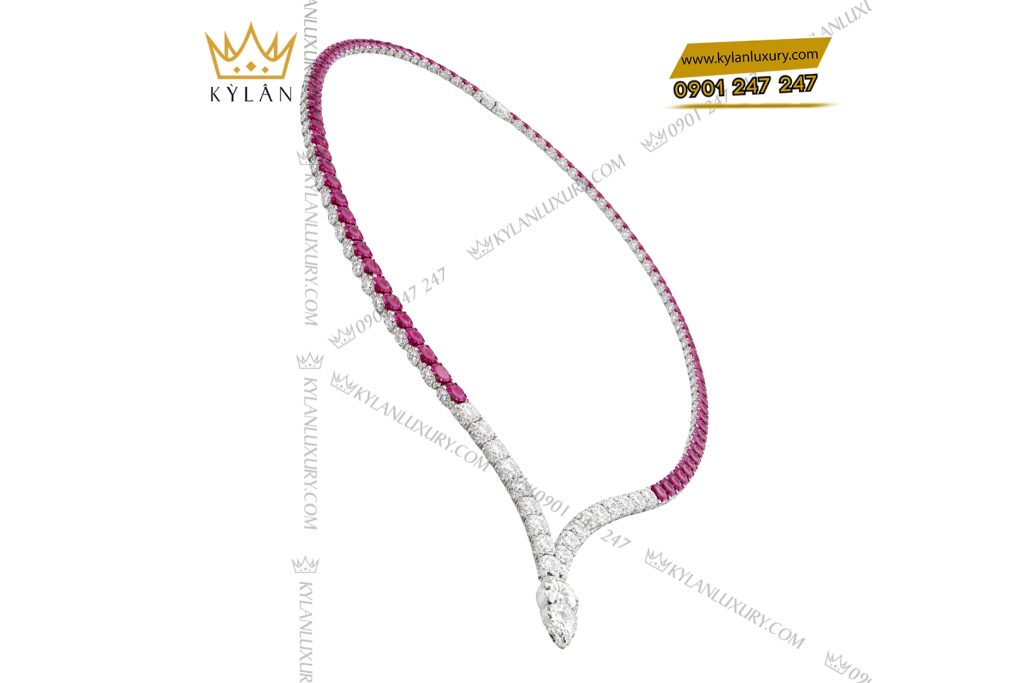 Kỳ Lân Luxury Day chuyen vang trang Au750 dinh kim cuong va da quy hong 5 Dây chuyền vàng trắng Au750 đính kim cương và đá quý hồng