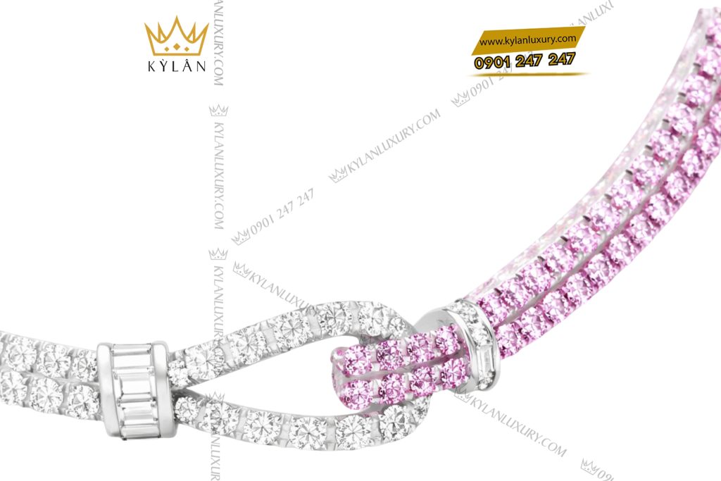 Dây chuyền vàng trắng Au750 đính kim cương và đá quý hồng 5 Dây chuyền vàng trắng Au750 đính kim cương và đá quý hồng