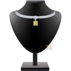 Dây chuyền vàng trắng Au750 đính kim cương và đá quý vàng