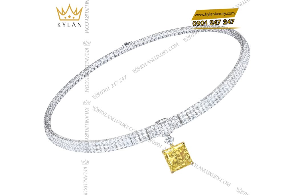 Kỳ Lân Luxury Day chuyen vang trang Au750 dinh kim cuong va da quy vang 4 Dây chuyền vàng trắng Au750 đính kim cương và đá quý vàng