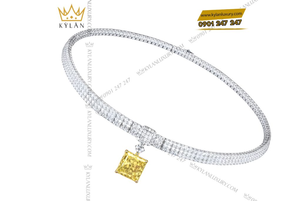 Kỳ Lân Luxury Day chuyen vang trang Au750 dinh kim cuong va da quy vang 6 Dây chuyền vàng trắng Au750 đính kim cương và đá quý vàng