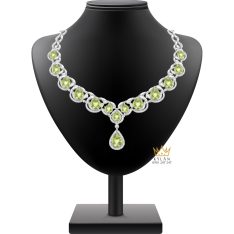 Dây chuyền vàng trắng Au750 đính kim cương và đá quý xanh