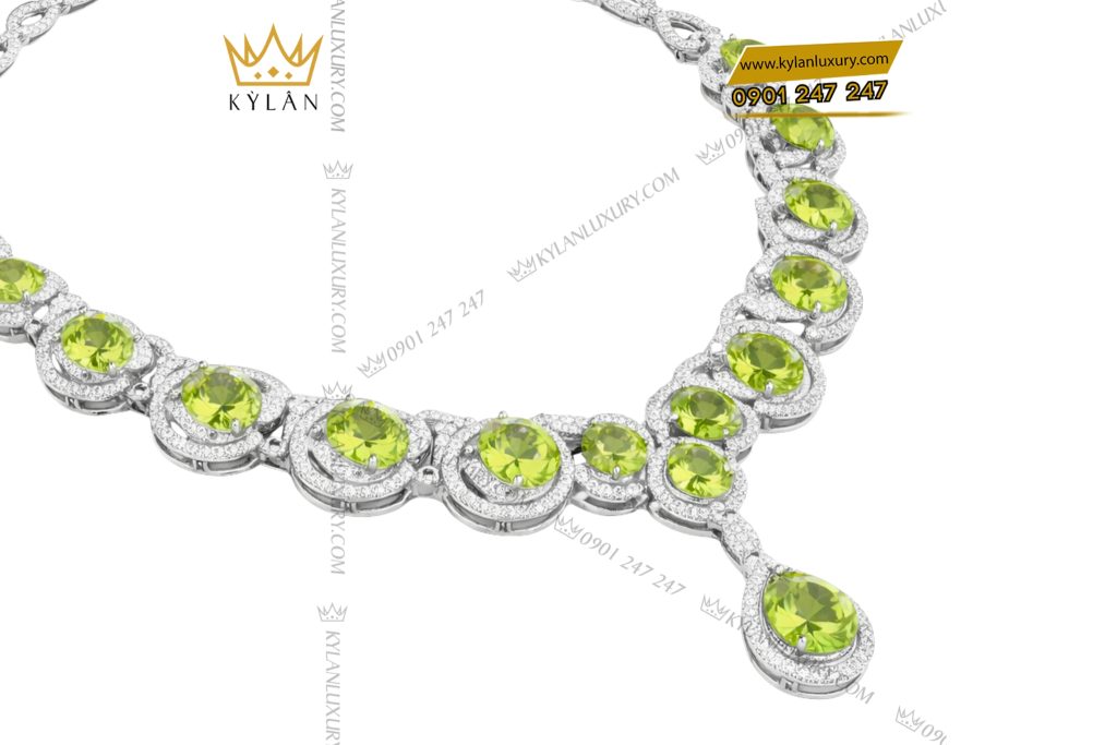 Kỳ Lân Luxury Day chuyen vang trang Au750 dinh kim cuong va da quy xanh 6 Dây chuyền vàng trắng Au750 đính kim cương và đá quý xanh