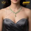 Dây chuyền vàng trắng Au750 đính kim cương và đá quý xanh