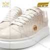 Giày bata da cá Alligator trắng đính logo vương miện vàng Au750 và kim cương