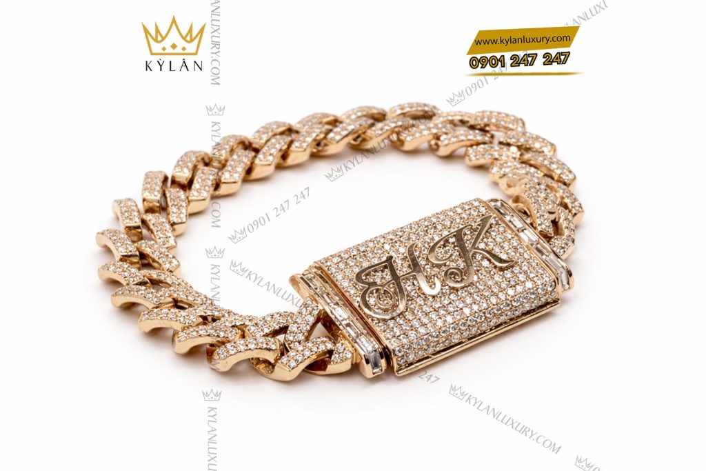 Lắc tay HK vàng hồng Au750 đính kim cương
