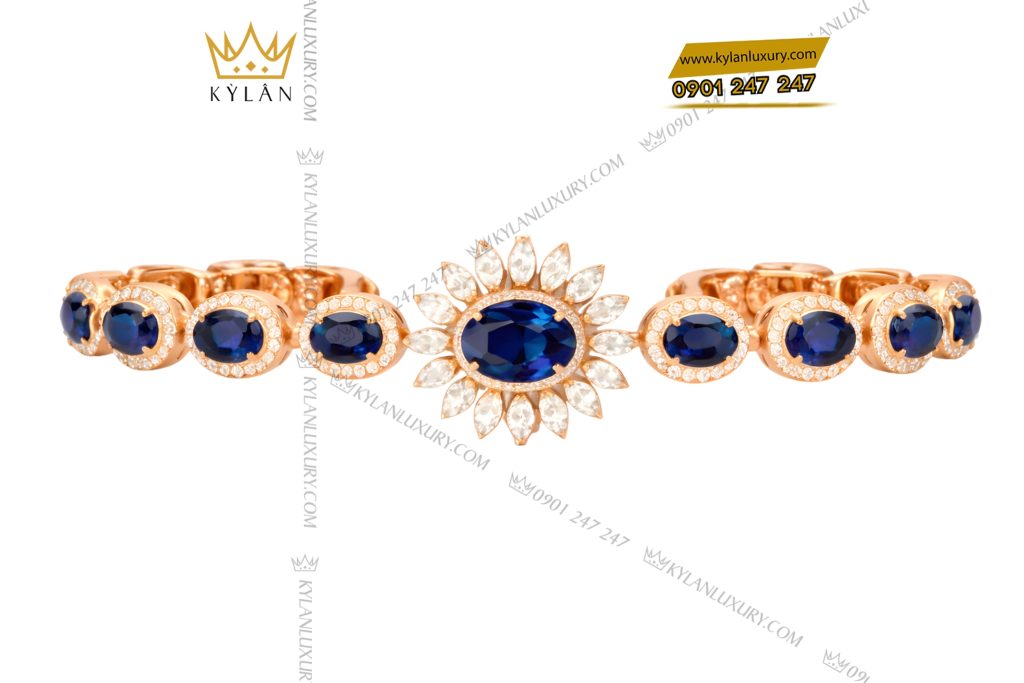 Kỳ Lân Luxury Lac tay vang hong Au750 dinh kim cuong va da quy xanh 2 Lắc tay vàng hồng Au750 đính kim cương và đá quý xanh