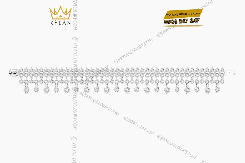 Lắc tay vàng trắng Au750 đính kim cương