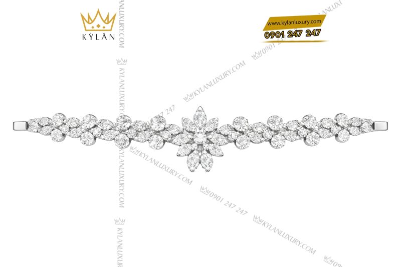 Lắc tay vàng trắng Au750 đính kim cương