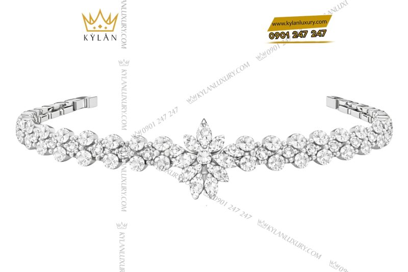 Lắc tay vàng trắng Au750 đính kim cương