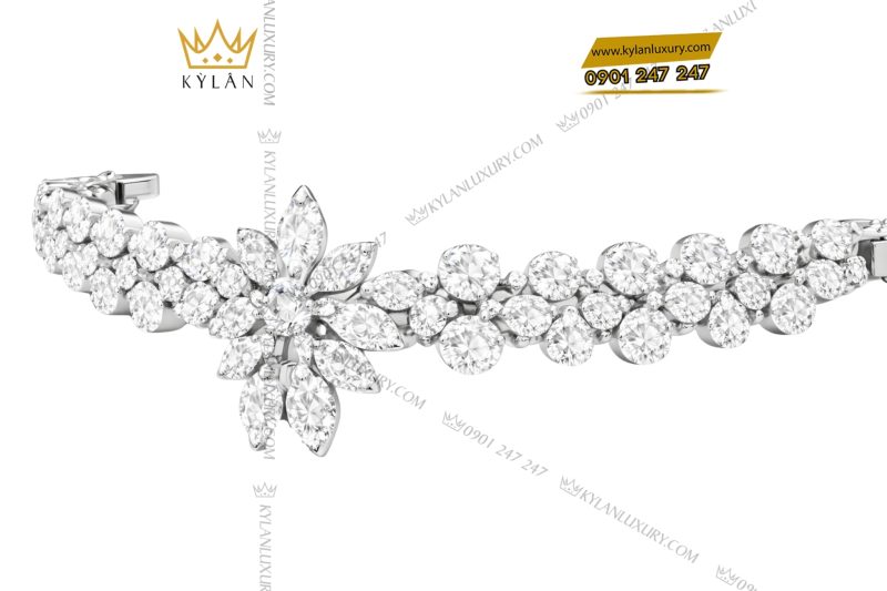 Lắc tay vàng trắng Au750 đính kim cương