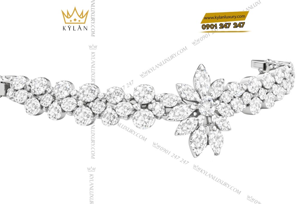 Lắc tay vàng trắng Au750 đính kim cương