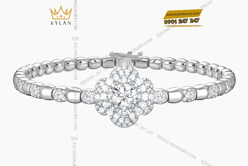 Lắc tay vàng trắng Au750 đính kim cương