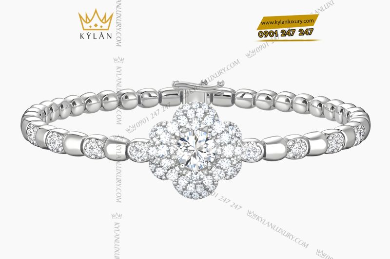 Lắc tay vàng trắng Au750 đính kim cương