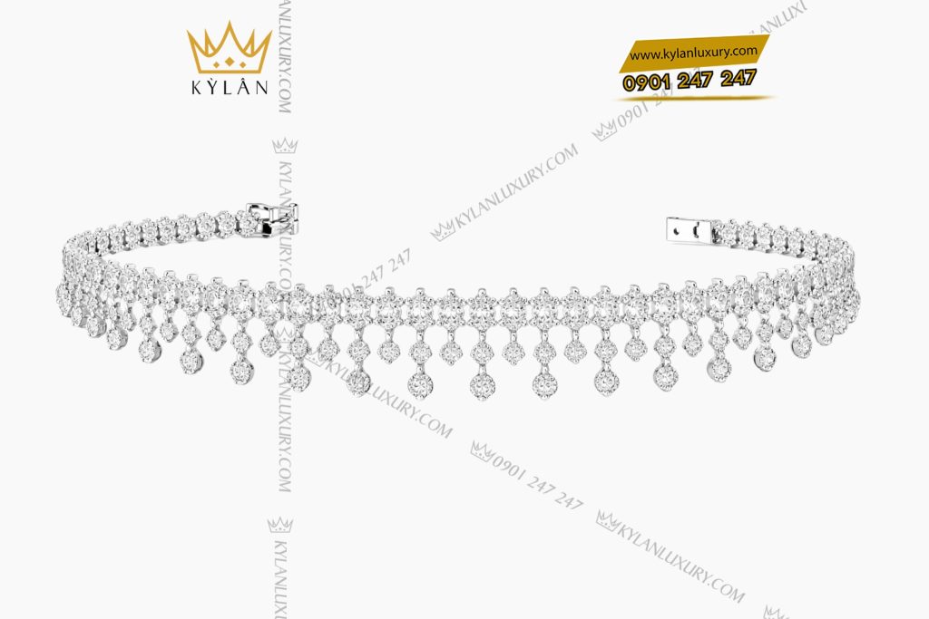 Lắc tay vàng trắng Au750 đính kim cương