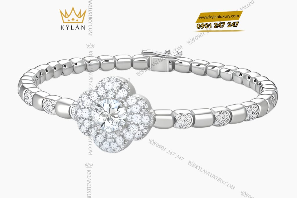 Kỳ Lân Luxury Lac tay vang trang Au750 dinh kim cuong 3 1 Lắc tay vàng trắng Au750 đính kim cương