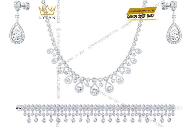 Lắc tay vàng trắng Au750 đính kim cương