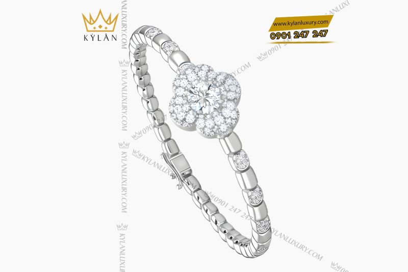 Lắc tay vàng trắng Au750 đính kim cương