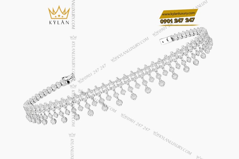 Lắc tay vàng trắng Au750 đính kim cương