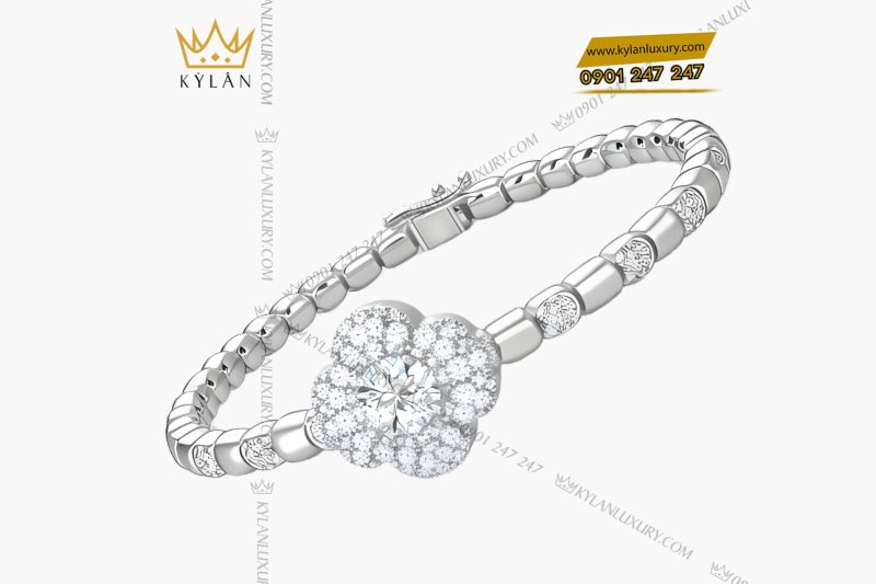 Lắc tay vàng trắng Au750 đính kim cương