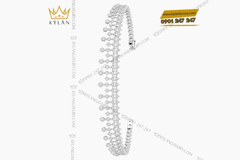 Lắc tay vàng trắng Au750 đính kim cương